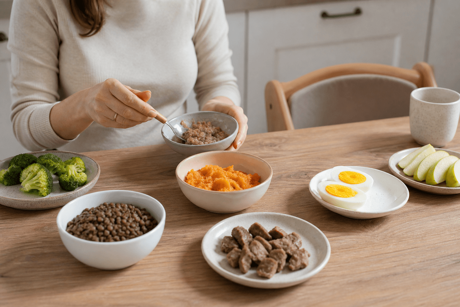 Masa pentru bebelus cu alimente simple si naturale, fara text, pentru articolul despre fier la diversificare